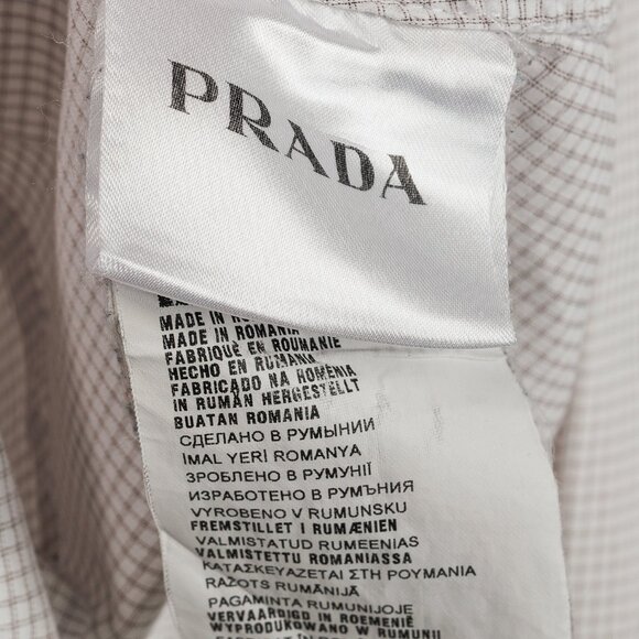 Prada 2015 Small Check White & Taupe Cotton Button-Up Oxford - Picture 9 of 14